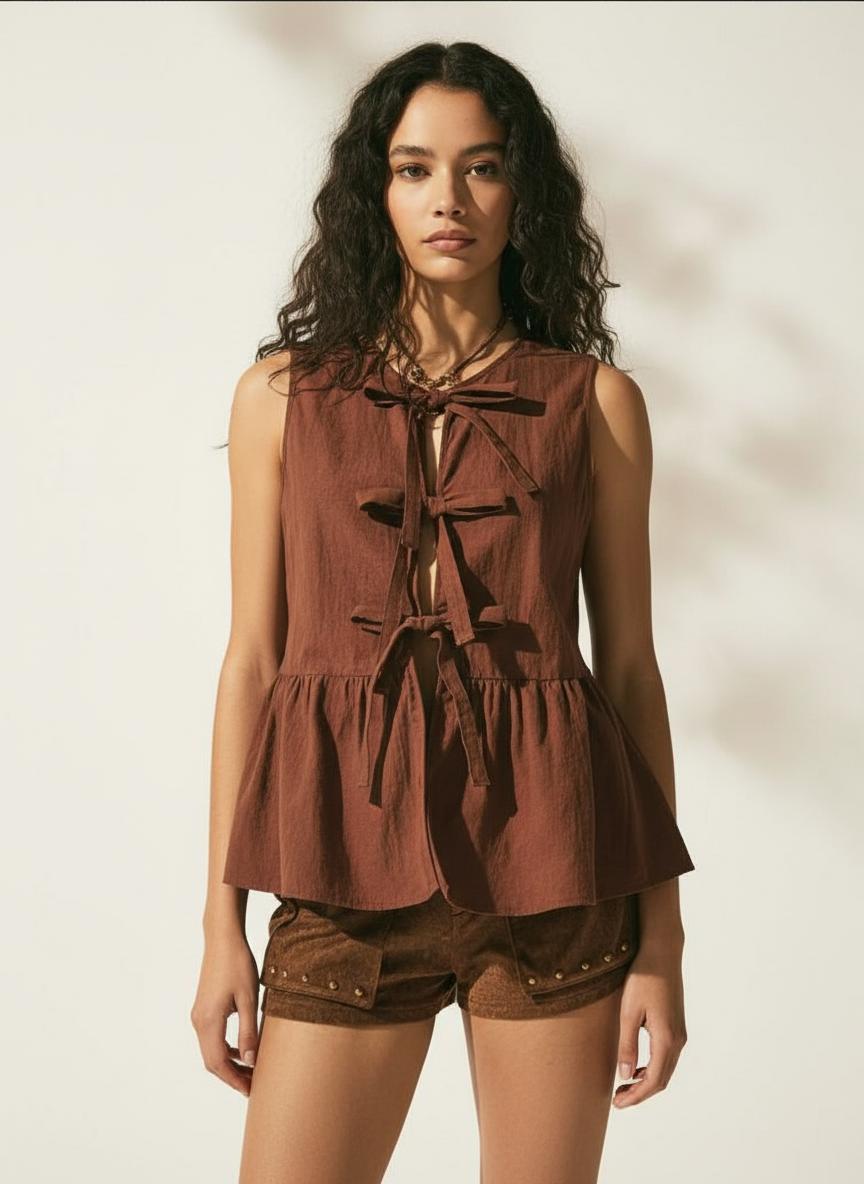 Noe Bow-Tie Peplum Top