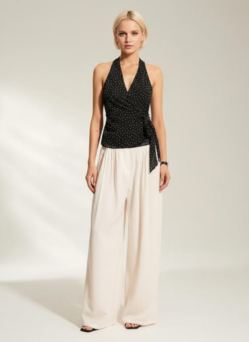 Noe Polka Dot Halter Wrap Cami Top