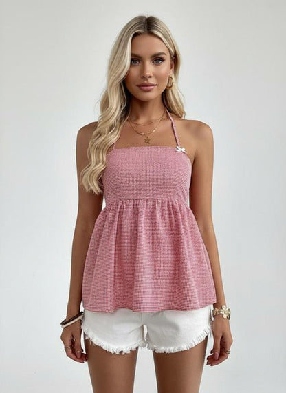 Noe Gingham Halter Neck Cami Top