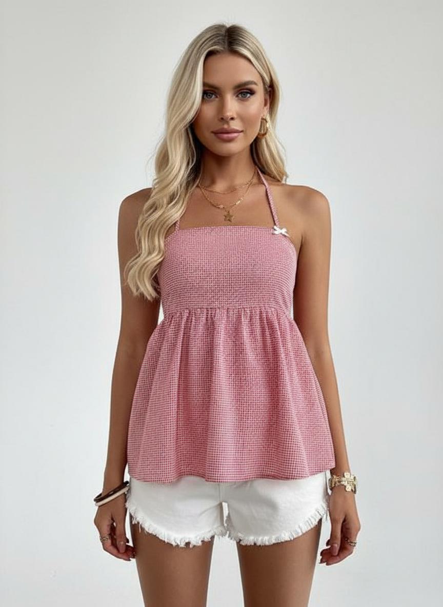 Noe Gingham Halter Neck Cami Top