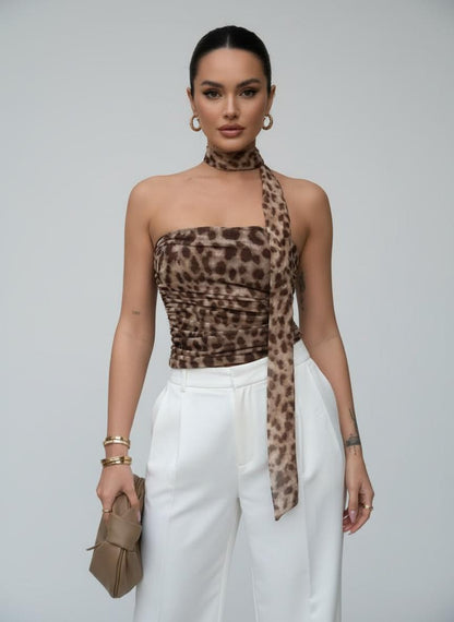 Noe Ruched Leopard Print Tube Top