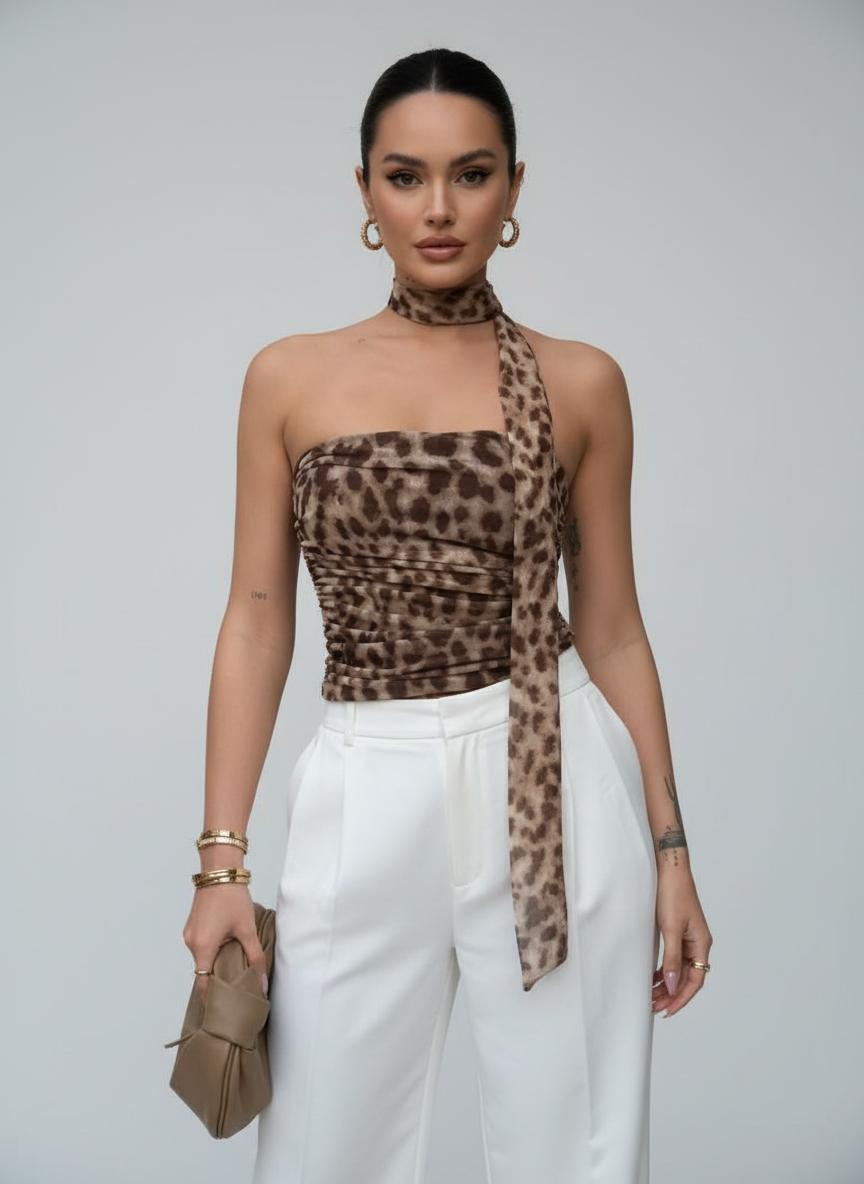 Noe Ruched Leopard Print Tube Top