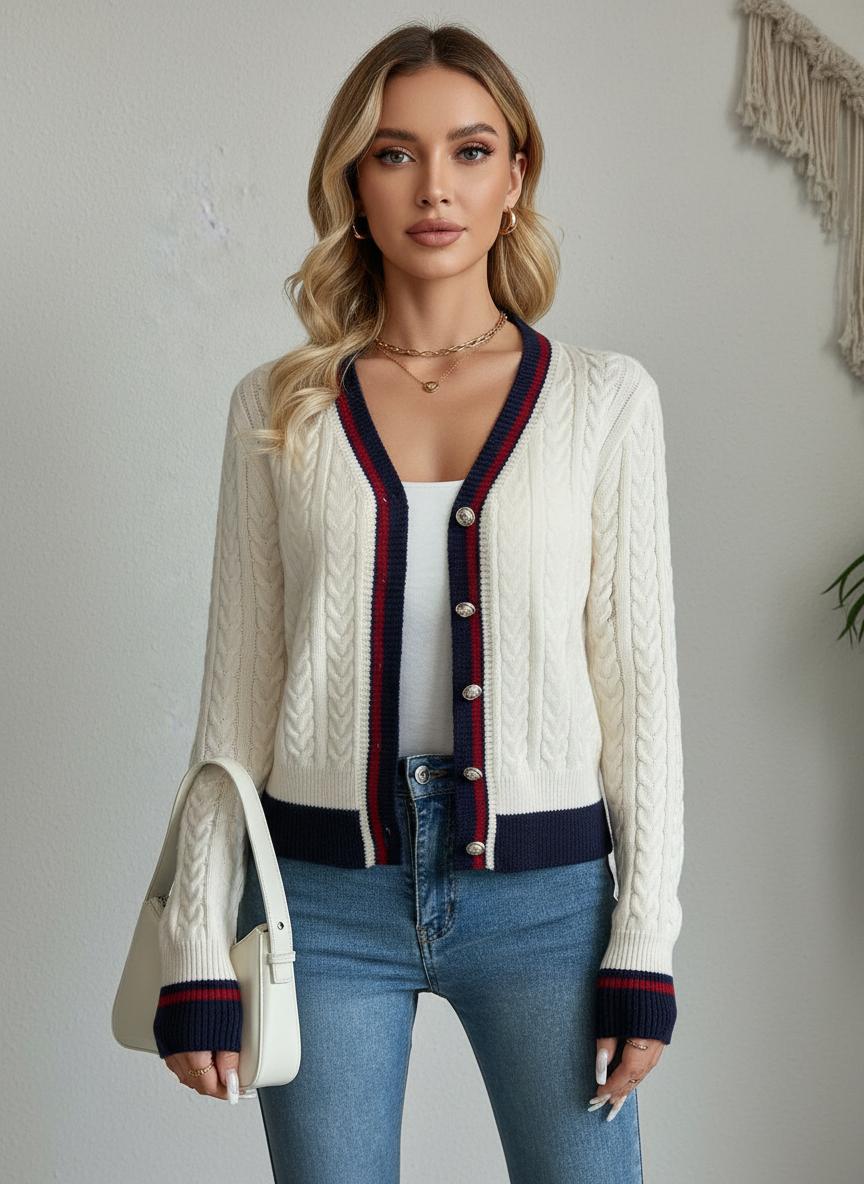 Noe Cable Knit Button-Front Cardigan
