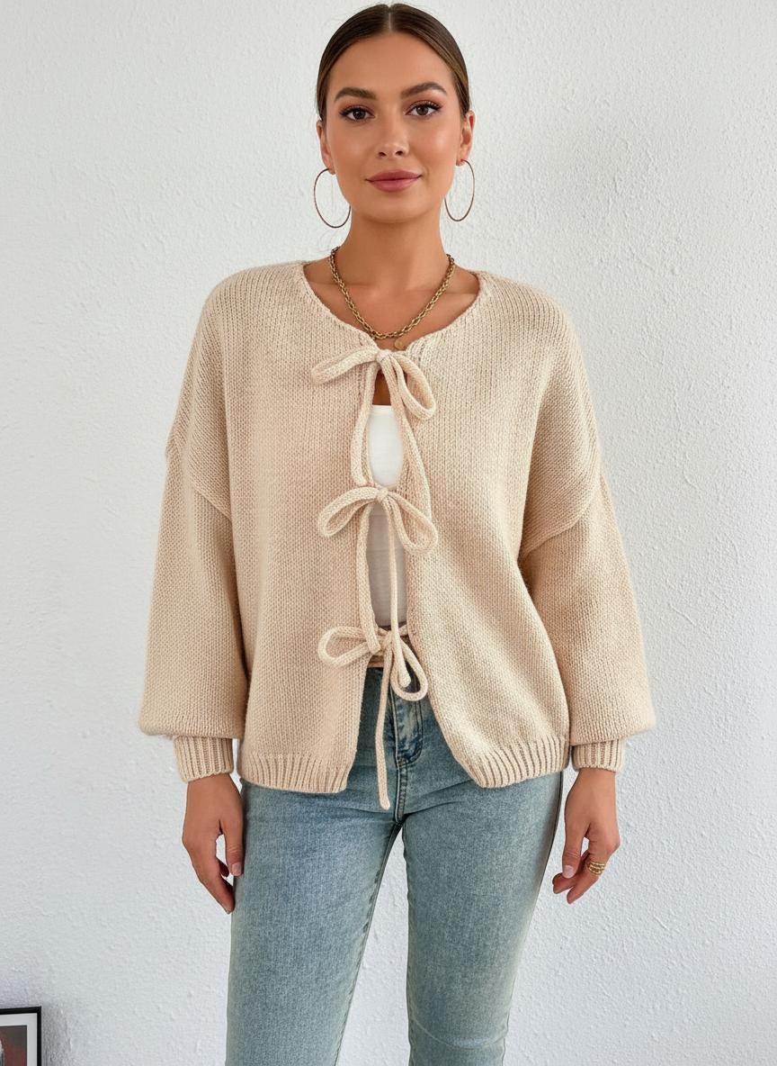 Noe Cozy Bow-Tie Front Knit Cardigan
