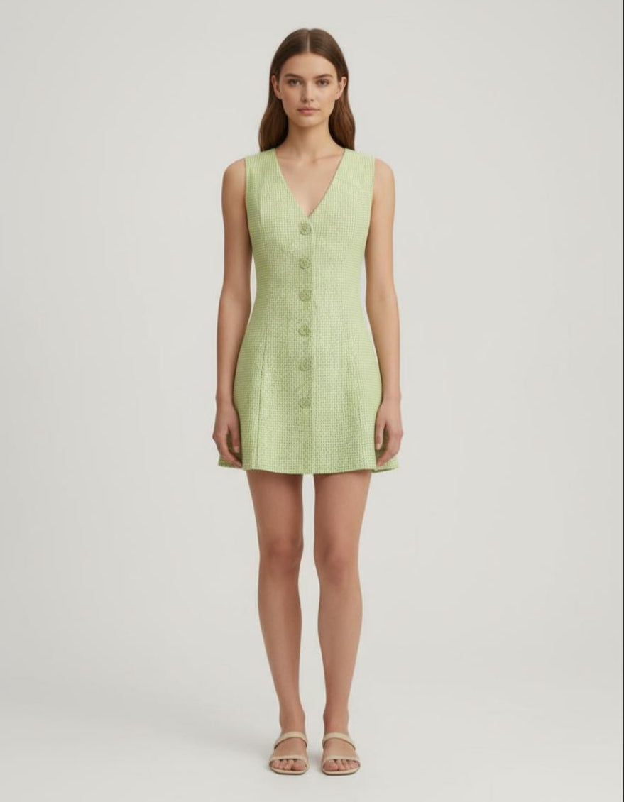 Noe Gingham Button-Front A-Line Mini Dress