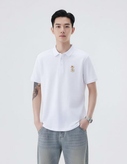 Noe Short Sleeve Polo with Flower Embroidered