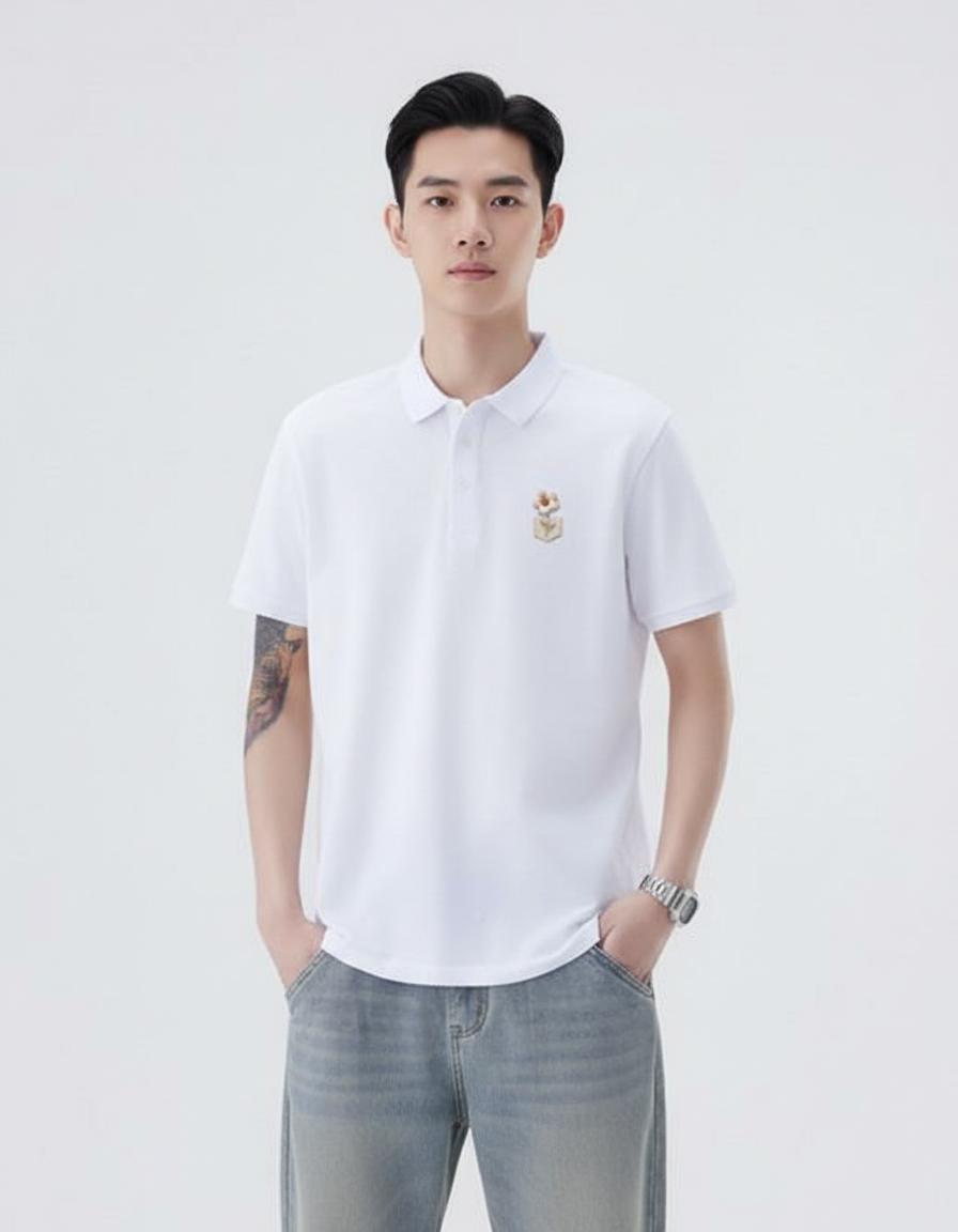 Noe Short Sleeve Polo with Flower Embroidered