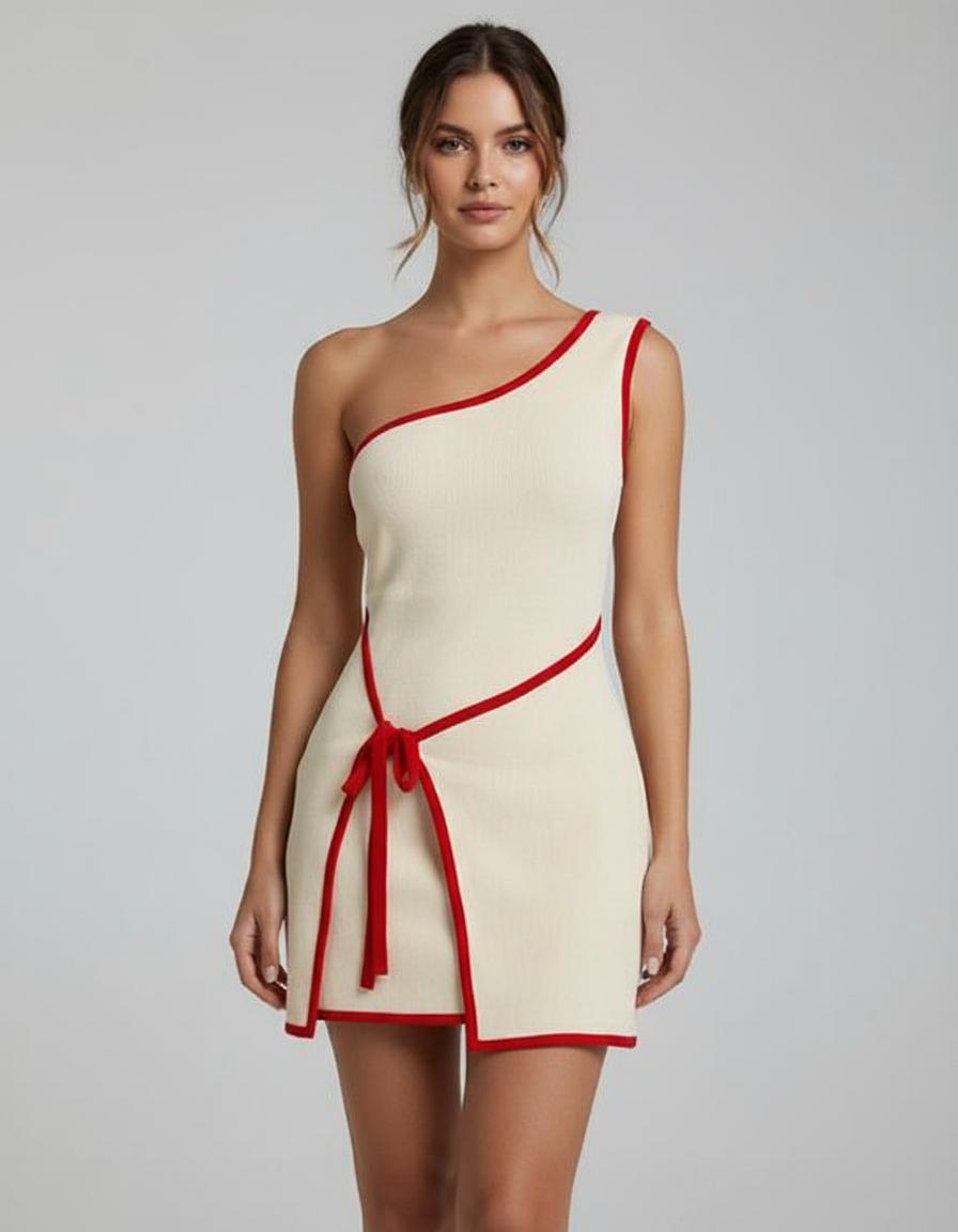 Noe Contrast Trim Single Shoulder Mini Dress