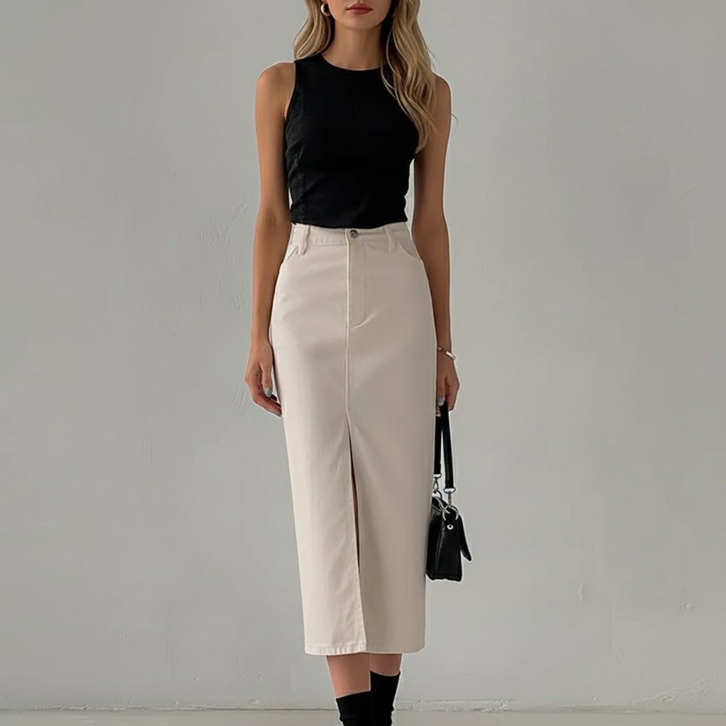 summer fashion solid color cotton midi dress skirts