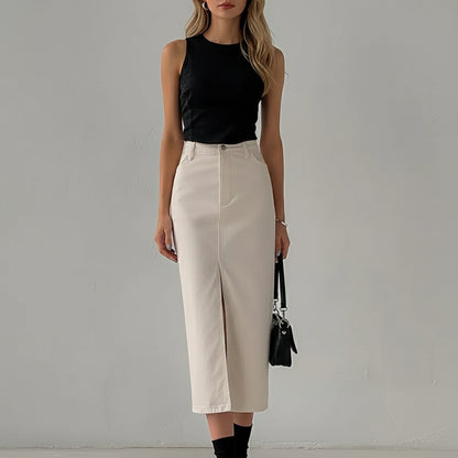 summer fashion solid color cotton midi dress skirts
