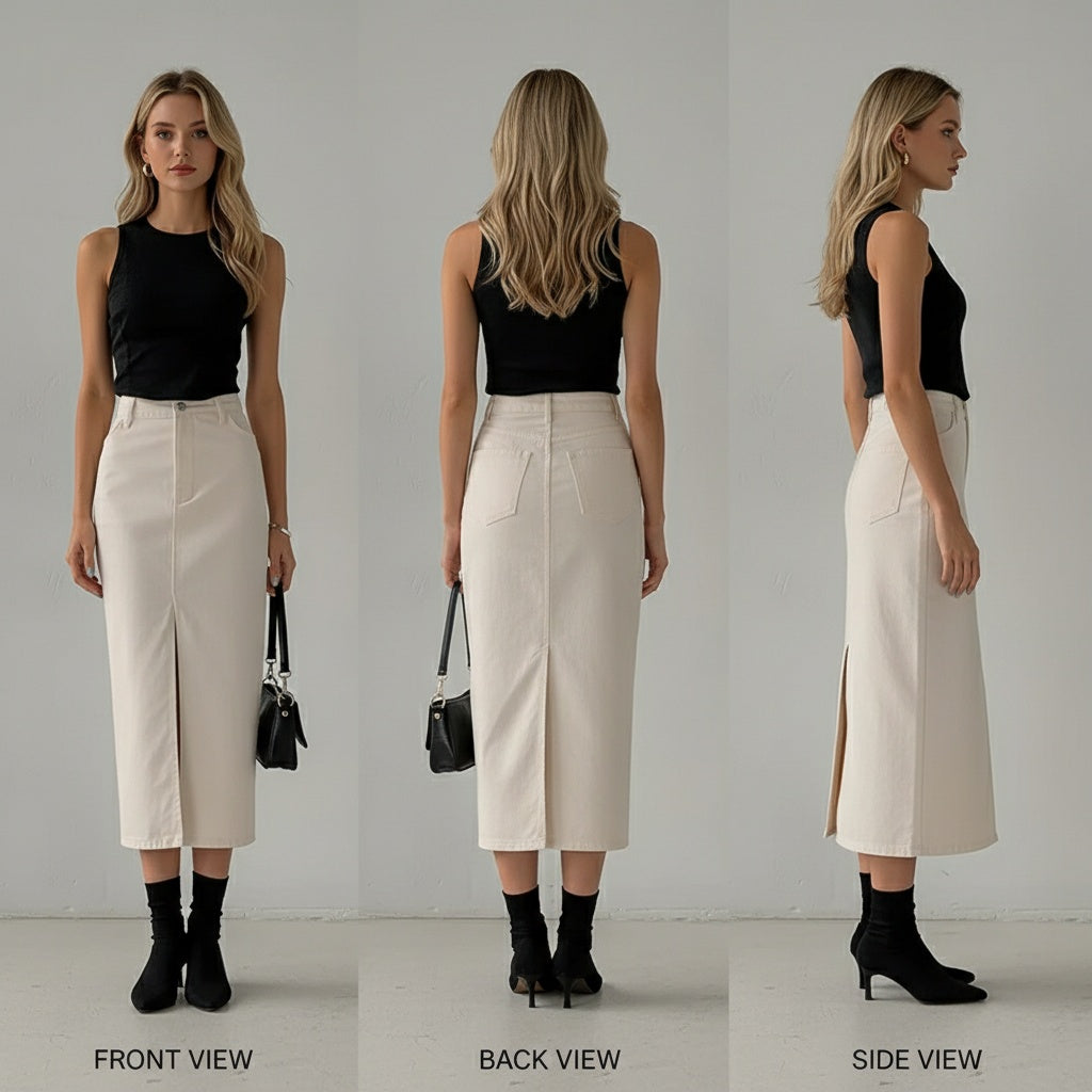 summer fashion solid color cotton midi dress skirts