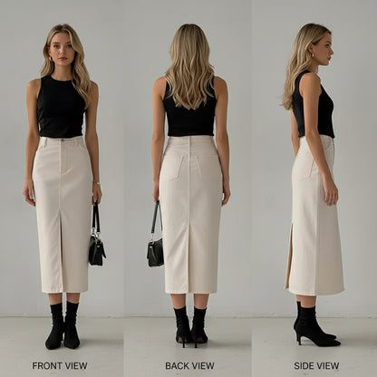 summer fashion solid color cotton midi dress skirts