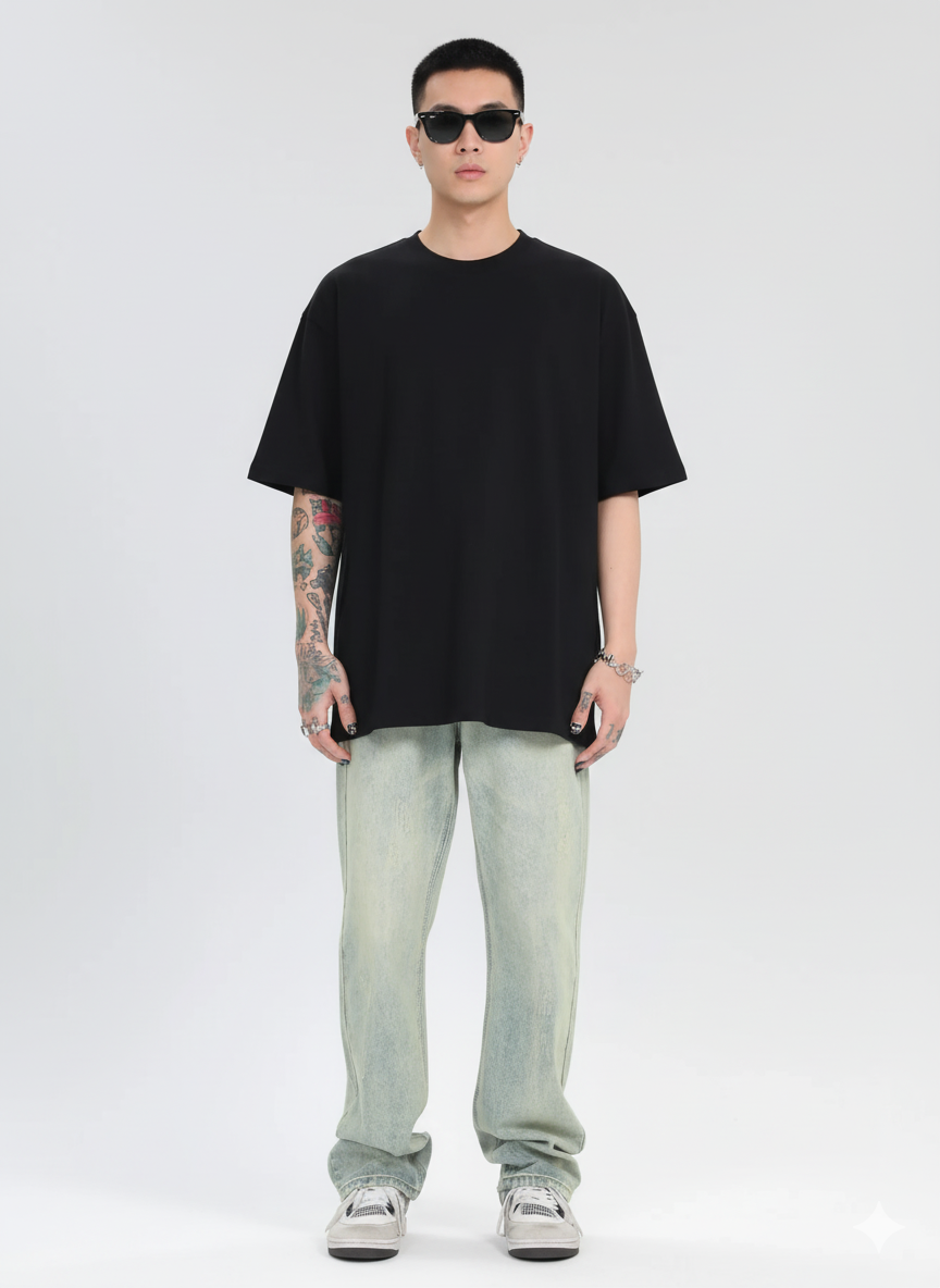 NoeDrift Men’s Oversized Washed Cotton Jeans